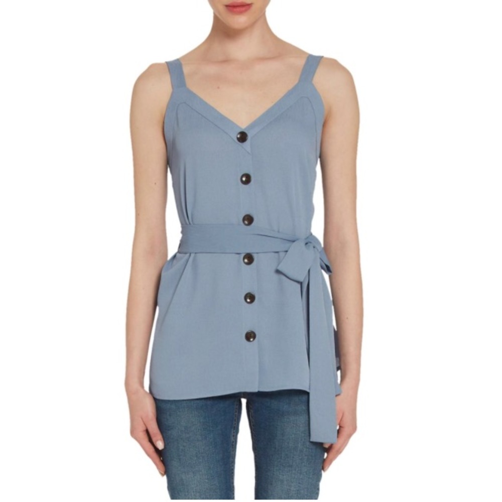 Grey Blue Button Tank Top
